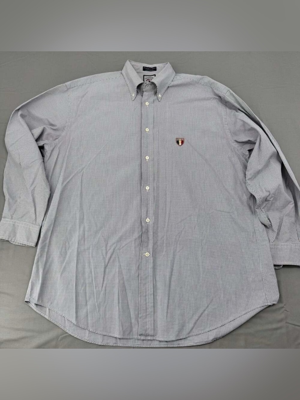 Façonnable Men's Long Sleeve Button-Down Gingham Check Shirt with Crest Logo